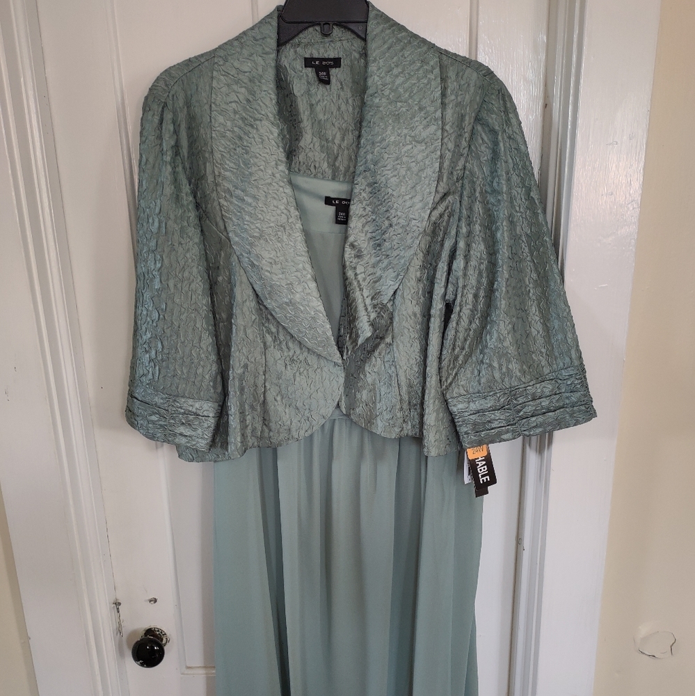 L.K. Bennett Sage Green Midi Dress with Matching Jacket